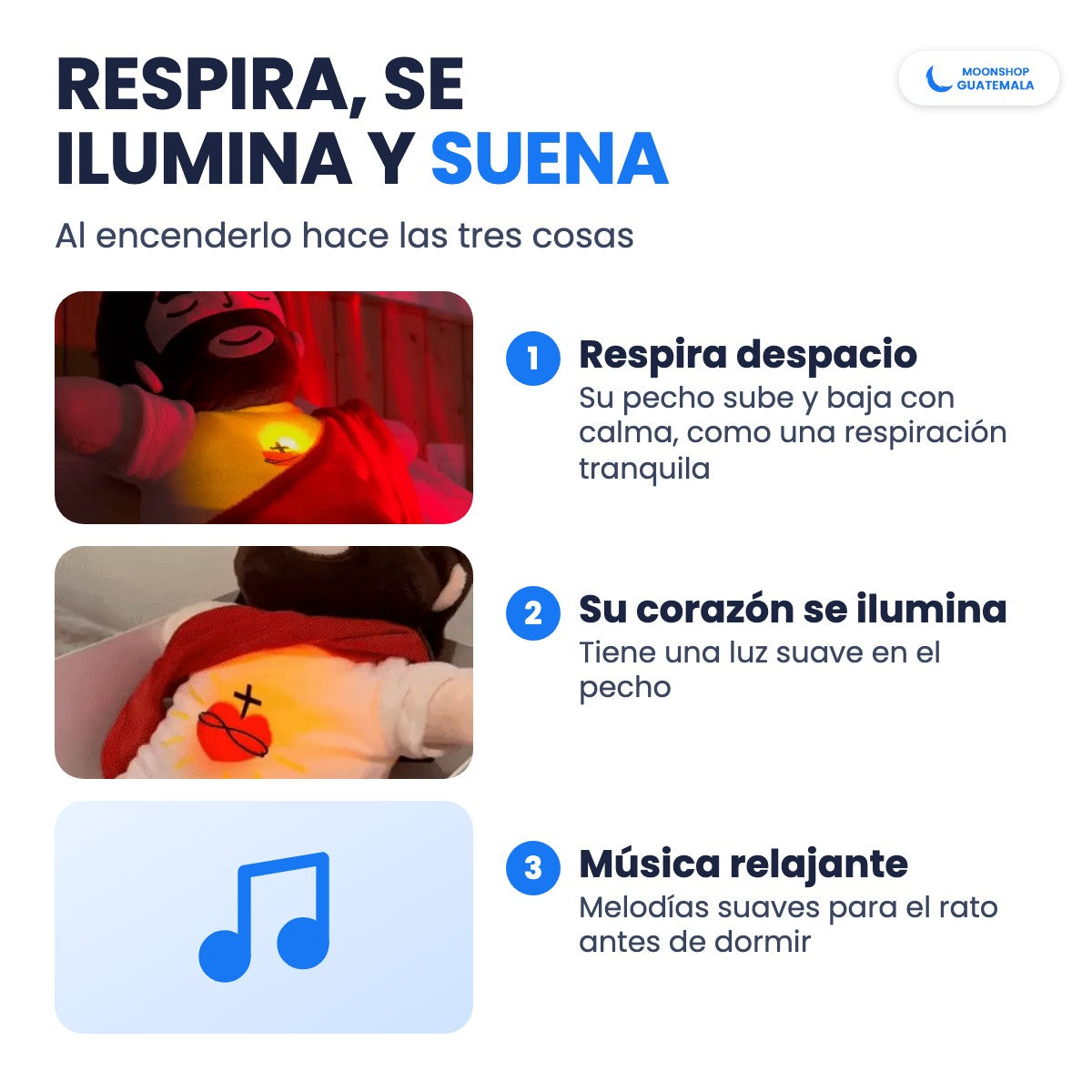 Jesús que respira: su pecho sube y baja despacio, su corazón se ilumina y tiene música relajante