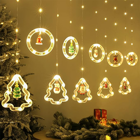 Serie cascada de luces LED color cálido con personajes de Navidad de 4.10 metros