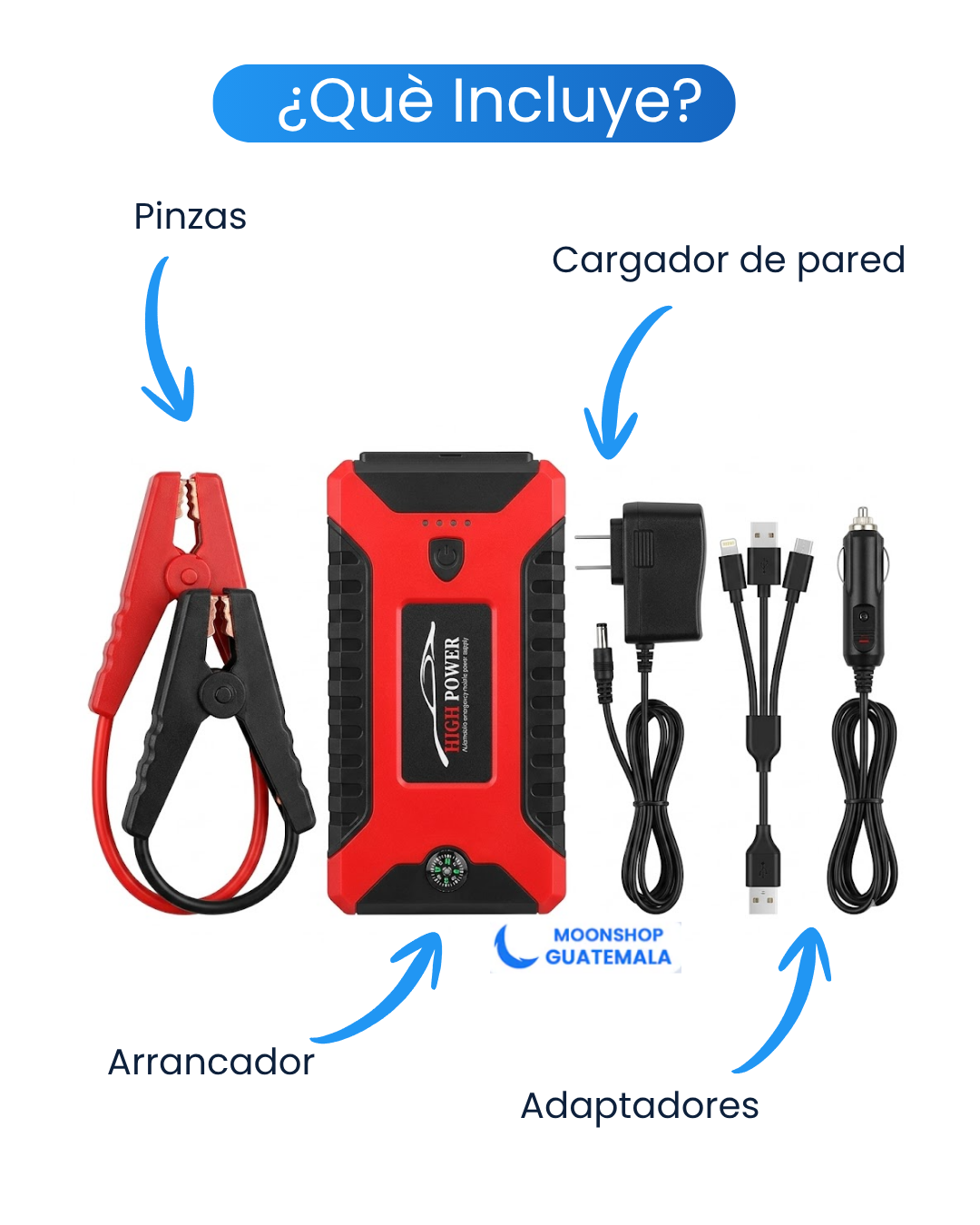 JUMPER - Arrancador Batería Para Carro, Cargador Portátil y Linterna ✨