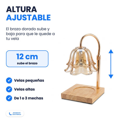 Lámpara calentadora de velas con altura ajustable: el brazo sube hasta 12 cm
