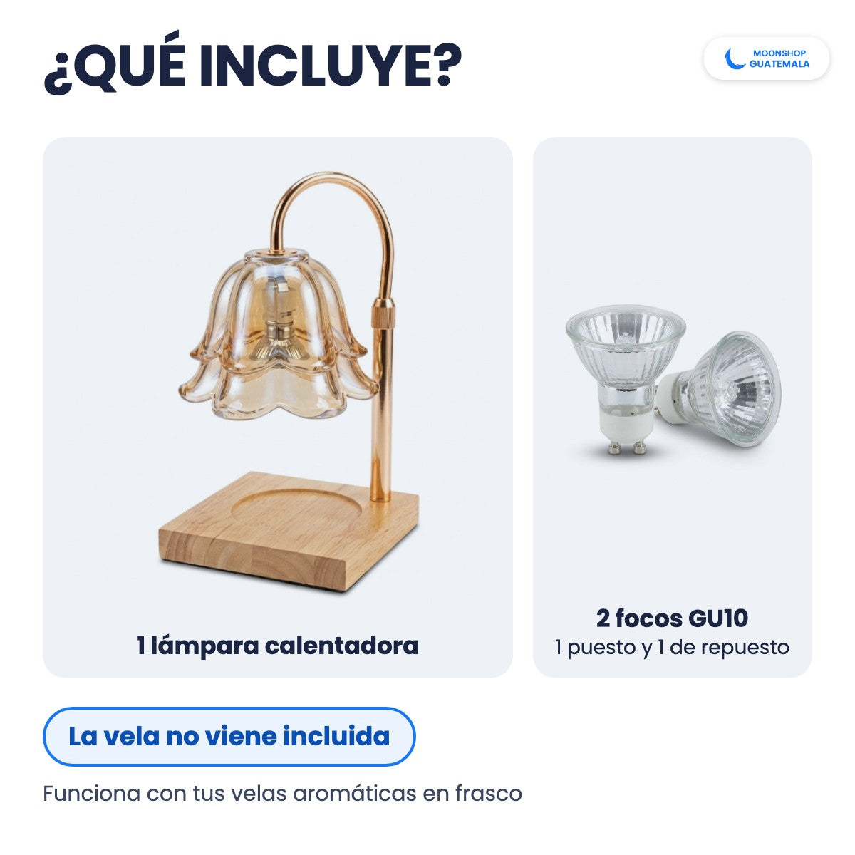 Qué incluye: 1 lámpara calentadora de velas y 2 focos GU10