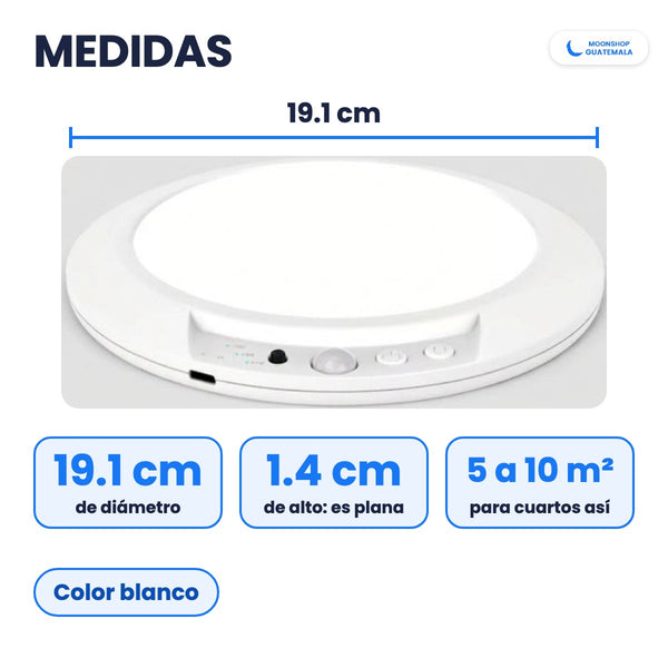 Medidas de la lámpara de techo LED: 19.1 cm de diámetro y 1.4 cm de alto