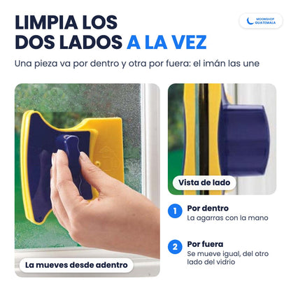 Limpiavidrios magnético: una pieza por dentro y otra por fuera que limpian los dos lados del vidrio a la vez