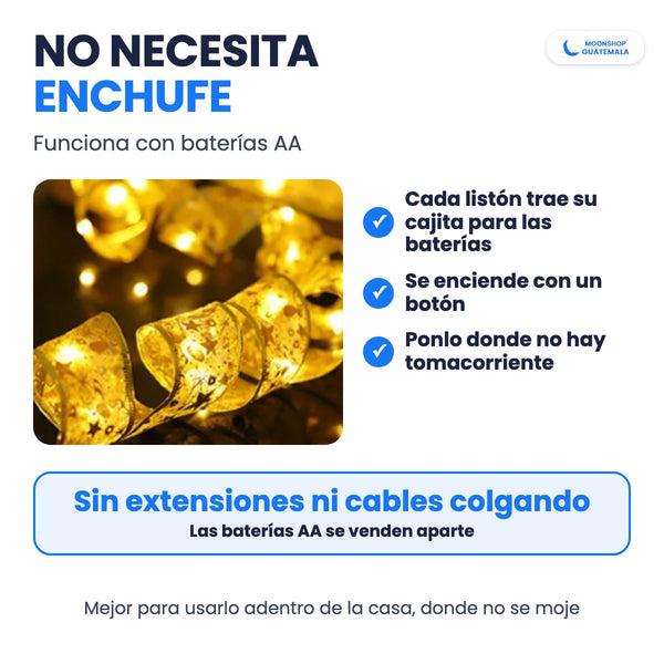 Listón con luces LED que funciona con baterías AA y no necesita enchufe: cada listón trae su cajita para baterías con botón de encendido