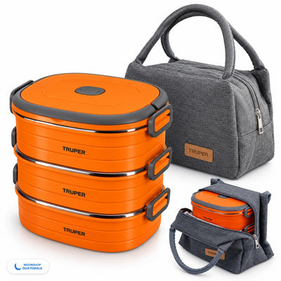 Lonchera Térmica de 3 Niveles de Acero Inoxidable de 750 ml con Bolsa Térmica de Regalo