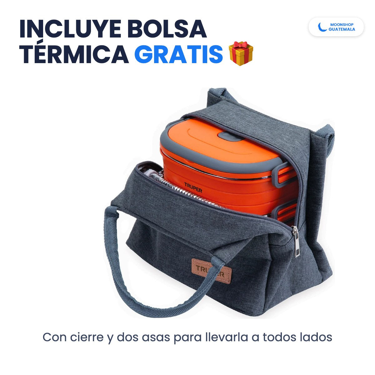 Incluye bolsa térmica de regalo con cierre y dos asas para llevar la lonchera