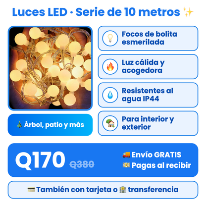Luces LED de bolitas blanco cálido para interior y exterior, resistentes al agua IP44, con precio y envío gratis