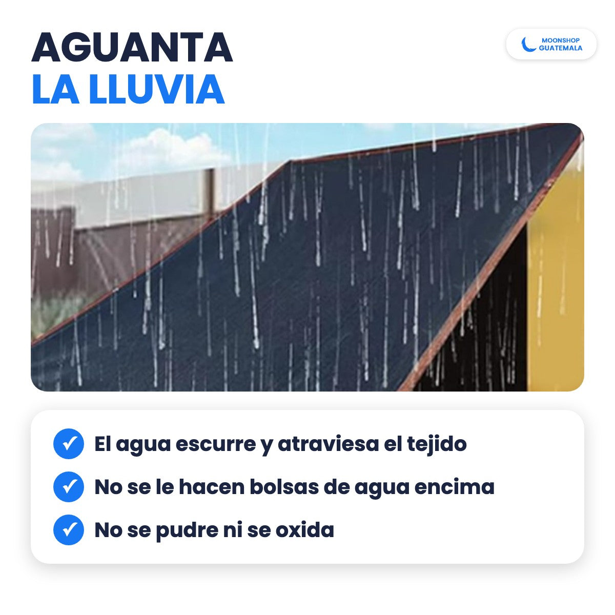 Malla sombra sarán bajo la lluvia: el agua escurre y atraviesa el tejido, no se pudre ni se oxida