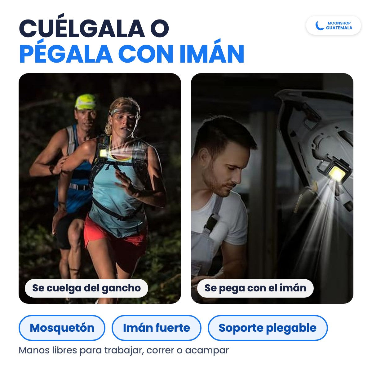 Mini linterna llavero que se cuelga del gancho o se pega con imán en metal