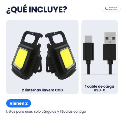 Qué incluye: 2 mini linternas llavero COB y un cable de carga USB-C