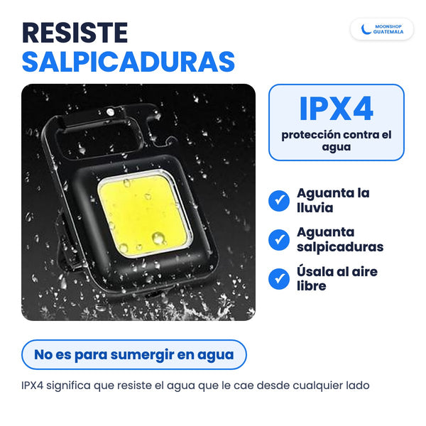 Mini linterna llavero resistente a salpicaduras y lluvia, protección IPX4