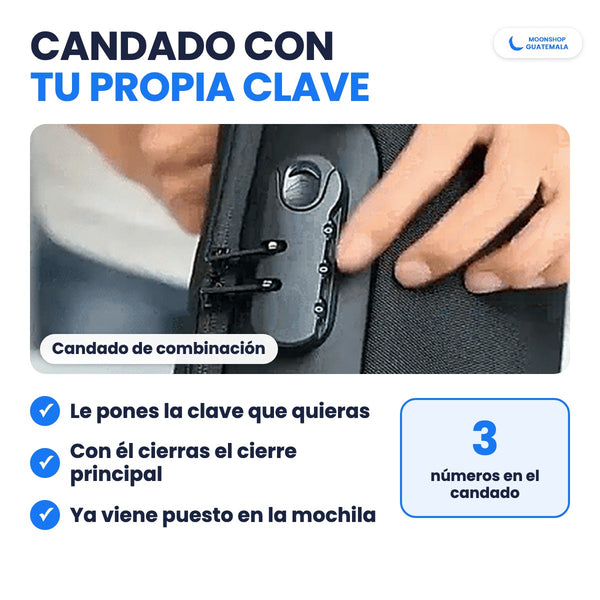 Candado de combinación de 3 números de la mochila antirrobo: le pones tu propia clave y cierras el cierre principal