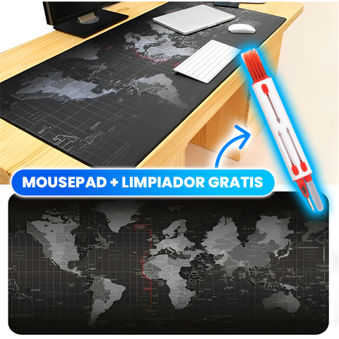 Mouse pad mapamundi grande antideslizante con bordes cosidos para escritorio gamer