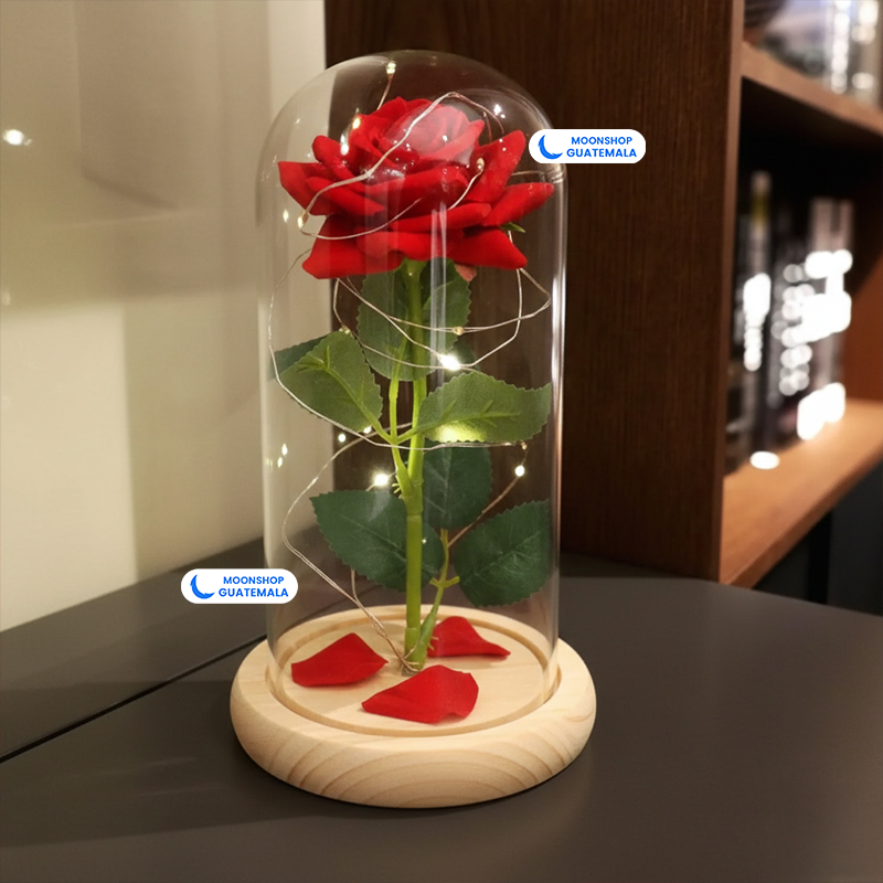 Rosa de la Bella y la Bestia 🌹 Lámpara Rosa Eterna en Cúpula de Cristal 🌟