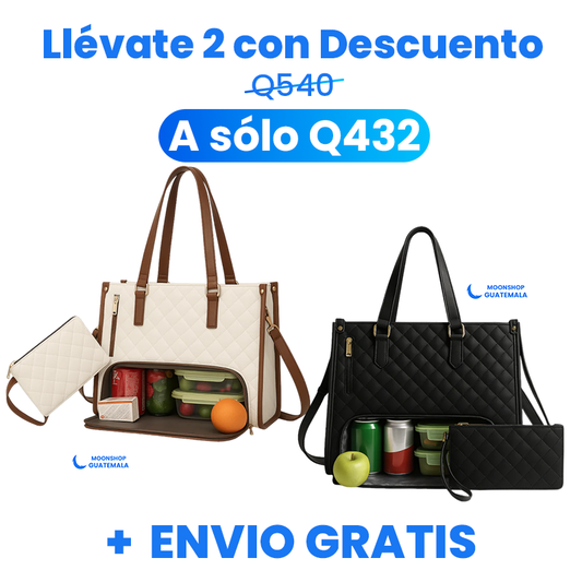 Bolso 3 en 1 con Compartimento Térmico para Comida ✨ Interior Impermeable + Cosmetiquera GRATIS