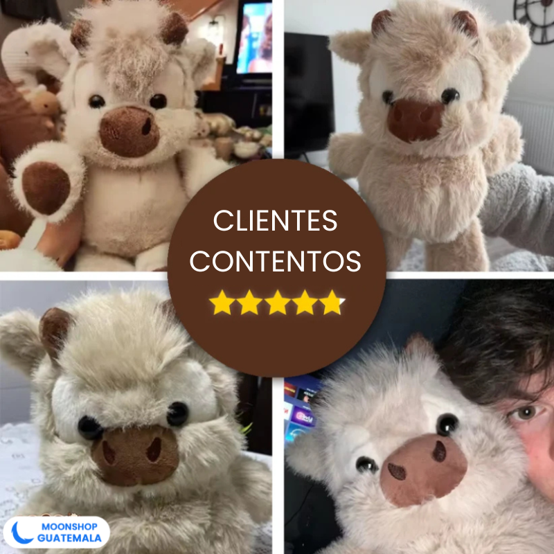 Fotos de clientes contentos con su peluche de vaquita que corre