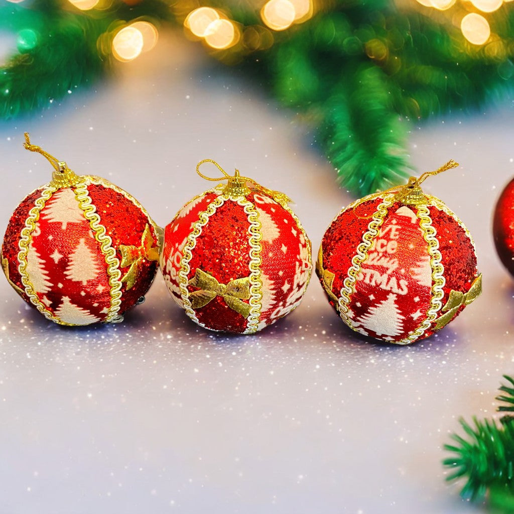 6 Bolas de Navidad - Rojo y Dorado       ( 6 unidades )