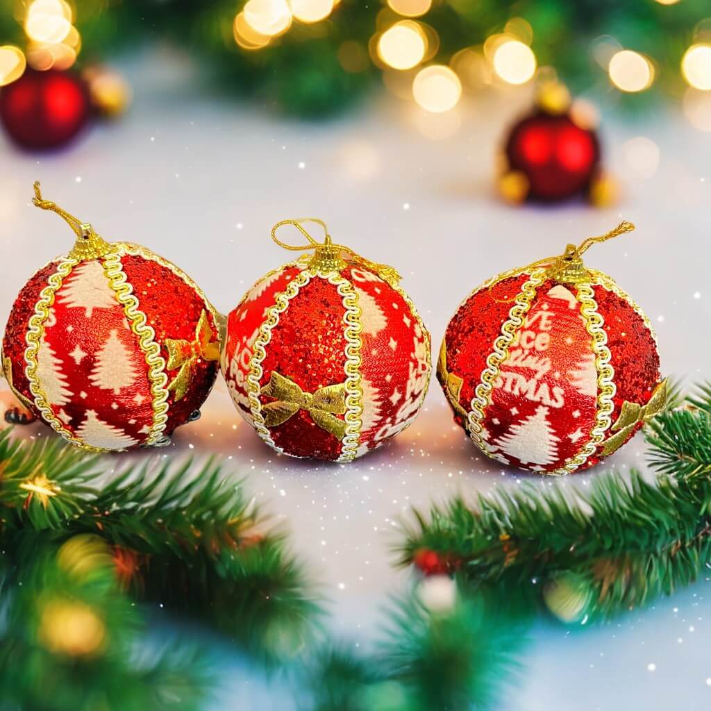 6 Bolas de Navidad - Rojo y Dorado       ( 6 unidades )