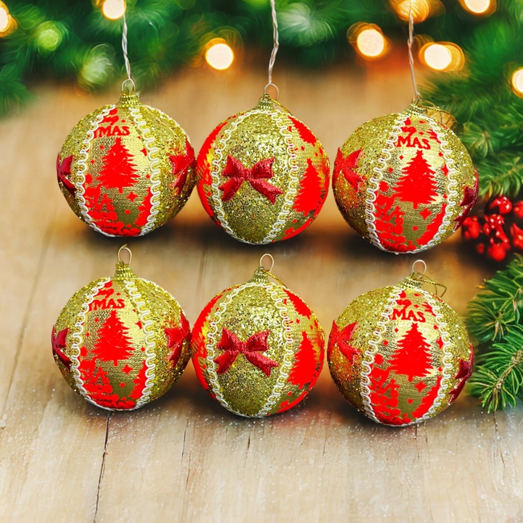 6 Bolas de Navidad - Dorado y Rojo (6 unidades )