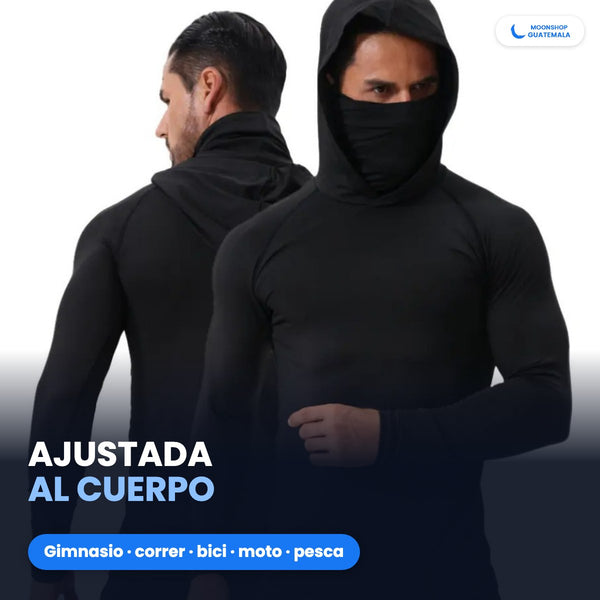 Playera con capucha ajustada al cuerpo, para gimnasio, correr, bici, moto y pesca