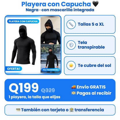 Playera con capucha y mascarilla: tallas S a XL, tela transpirable y te cubre del sol (foto 11)