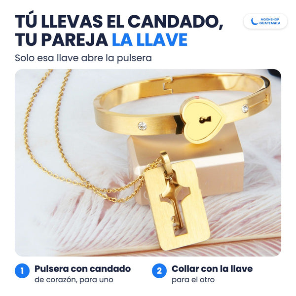 Pulsera con candado de corazón para uno y collar con la llave para el otro: solo esa llave abre la pulsera
