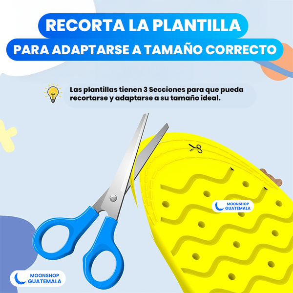 Las plantillas tienen 3 secciones para recortarlas al tamaño exacto del zapato
