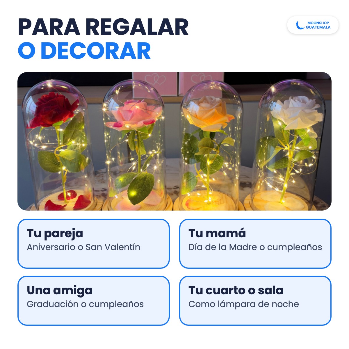 Rosas eternas roja, rosada, amarilla y blanca encendidas, para regalar a tu pareja, a tu mamá o a una amiga, o para decorar tu cuarto