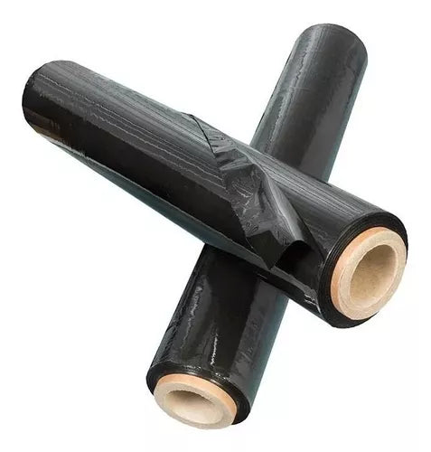 Stretch film negro de 17 micras y 900 pies para proteger cajas y mercaderías