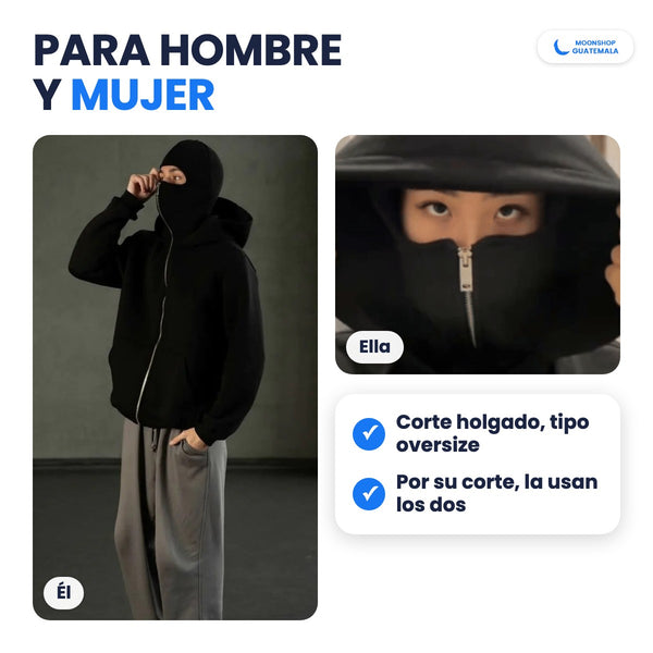 Hombre y mujer con la Sudadera Ninja puesta: corte holgado tipo oversize