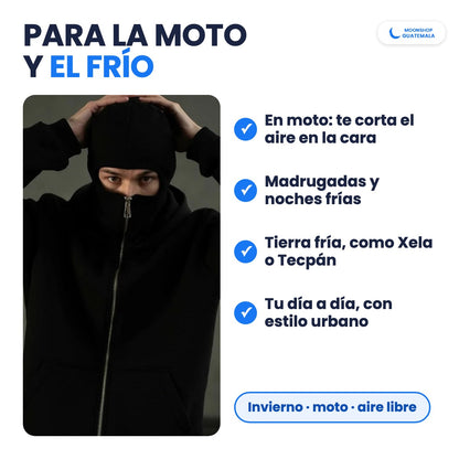 Hombre con la Sudadera Ninja cerrada sobre la cara: para la moto, las noches frías, la tierra fría y el día a día