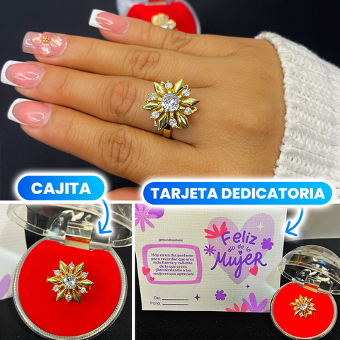 Combo Día de la Mujer con anillo giratorio, cajita y tarjeta