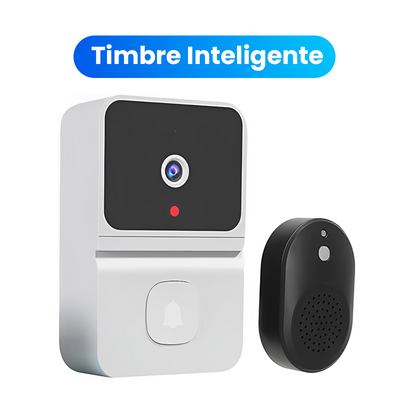 Timbre Inalámbrico con Cámara, Bocina y Micrófono, Receptor para Adentro y Carga USB