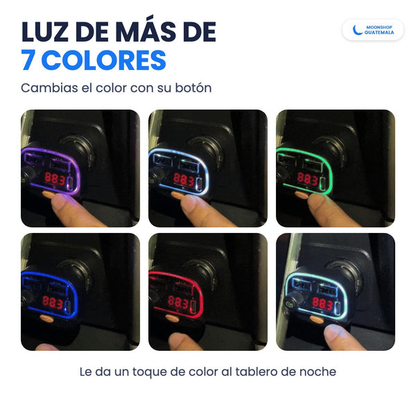 Luz del transmisor Bluetooth en morado, blanco, verde, azul, rojo y celeste: más de 7 colores que cambias con su botón