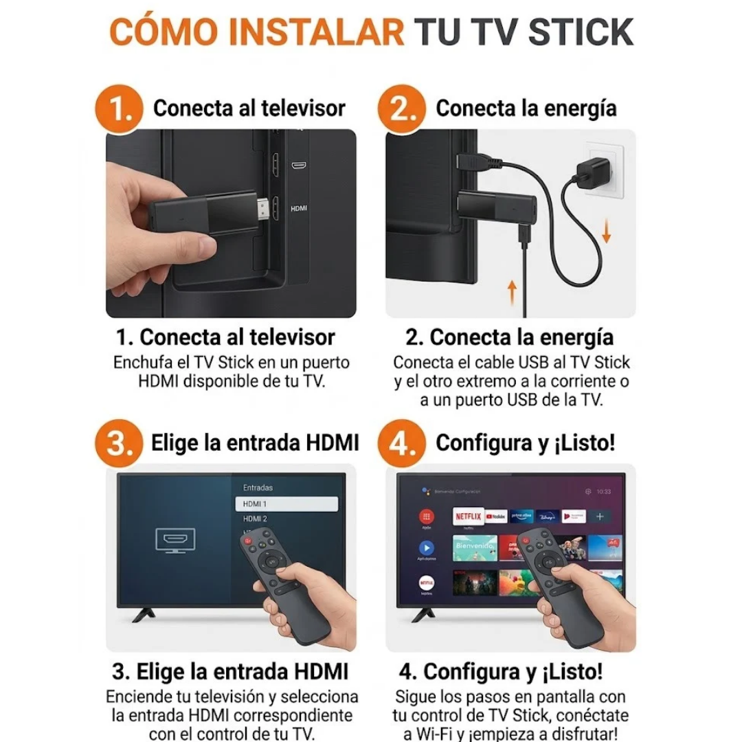 Convertidor de TV Inteligente con Control Remoto de Voz, Conexión HDMI, WiFi y Soporte para Apps