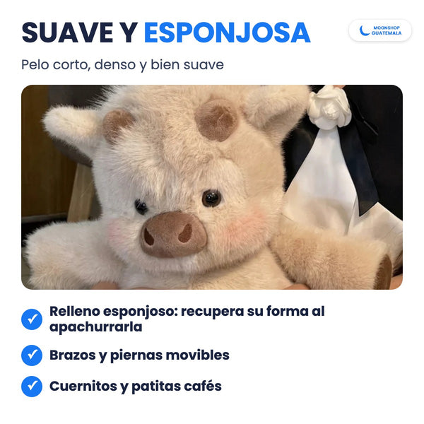 Vaquita que corre en brazos: pelo corto, denso y suave, con relleno esponjoso