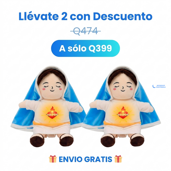 Peluche Virgencita María con luz suave nocturna que no molesta los ojos